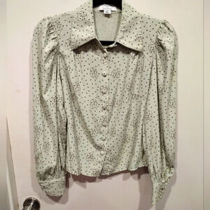 Labelrail x Olivia & Alice Green Print Fitted Puff Sleeve Top Sz 10-Retro Whimsy